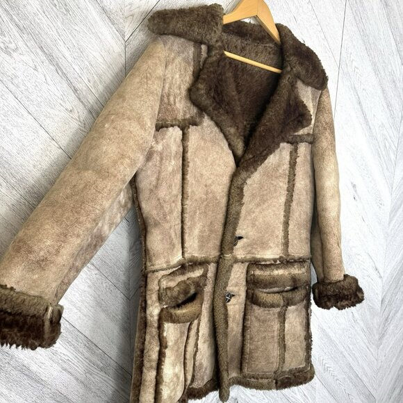 Vintage Shearling Sheepskin Coat Mens Medium Brown Yellowstone Marlboro Ranch - Picture 2 of 9